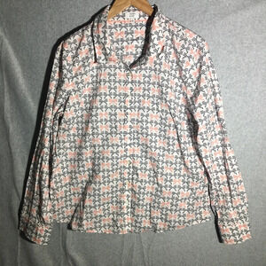 Womens Crown & Ivy Blouse Button Up Novelty Print Feminine Dainty Brunch